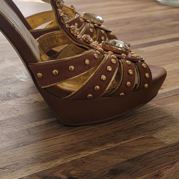 6" Fancy Studded & Embellished Extra High Heel Strappy Leather Stiletto Sandals - Picture 5 of 16